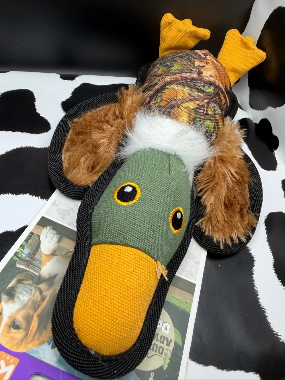Kim’s Outdoor Adventure Plush Duck Dog Toy - Green & Brown Leaf Camo